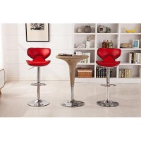 Roundhill Furniture Masaccio Cushioned Leatherette Upholstery Airlift Adjustable Swivel Barstool With Chrome Base, Set Of 2, Red
