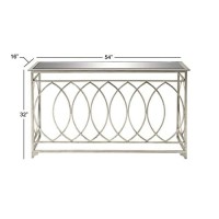 Deco 79 Metal Geometric Console Table With Mirrored Glass Top, 54 X 16 X 32, Silver