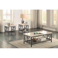 Homelegance Fairhope 3-Piece Faux Marble Occasional Table Set, White