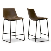 Glamour Home Stools Iron Frame Dark Brown Faux Leather Modern Counter Height Stool Set Of 2 Adan