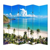 Toa 4, 6 Or 8 Panel Office Wood Folding Screen Decorative Canvas Privacy Partition Room Divider - Beach Huts(6 Panels)