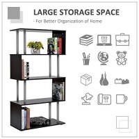 Homcom Modern S-Shaped 5 Tier Room Dividing Bookcase Wooden Storage Display Stand Shelf - Black