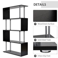 Homcom Modern S-Shaped 5 Tier Room Dividing Bookcase Wooden Storage Display Stand Shelf - Black
