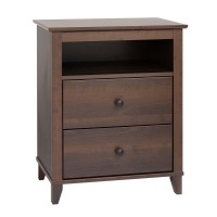 Prepac Yaletown Traditional 2-Drawer Tall Nightstand Side Table, Bedside Table With 2 Drawers And Open Shelf 16 D X 23 W X 28 H, Espresso, Ednh-1202-1