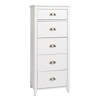 Prepac Yaletown Traditional 5-Drawer Tall Dresser For Bedroom, Wood Tall Bedroom Dresser Chest Of Drawers 16 D X 23 W X 525 H, White, Wdbr-1204-1