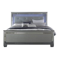 Allura Panel Bed W/ Led Lighting In Silver - Queen