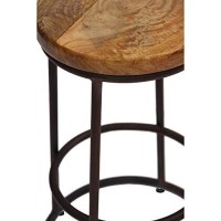 The Urban Port 24-Inch Mango Wood Counter Height Barstool With Iron Base, Brown And Black