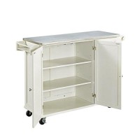 Homestyles Kitchen Cart With Stainless Steel Metal Top Rolling Mobile Kitchen Island With Storage And Towel Rack 54 Inch Width Off White