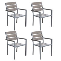Corliving 4-Piece Gallant Outdoor Dining Chairs With Aluminum Frame, Sun Bleached Grey, Pre-Assembled