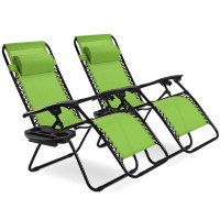 Goplus Zero Gravity Chair, Adjustable Folding Reclining Lounge Chair With Pillow And Cup Holder, Patio Lawn Recliner For Outdoor Pool Camp Yard (Set Of 2, Green)