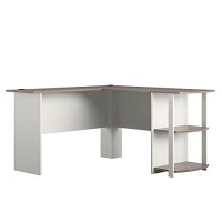 Ameriwood Home Dakota L-Shaped Desk With Bookshelves, White/ Sonoma Oak