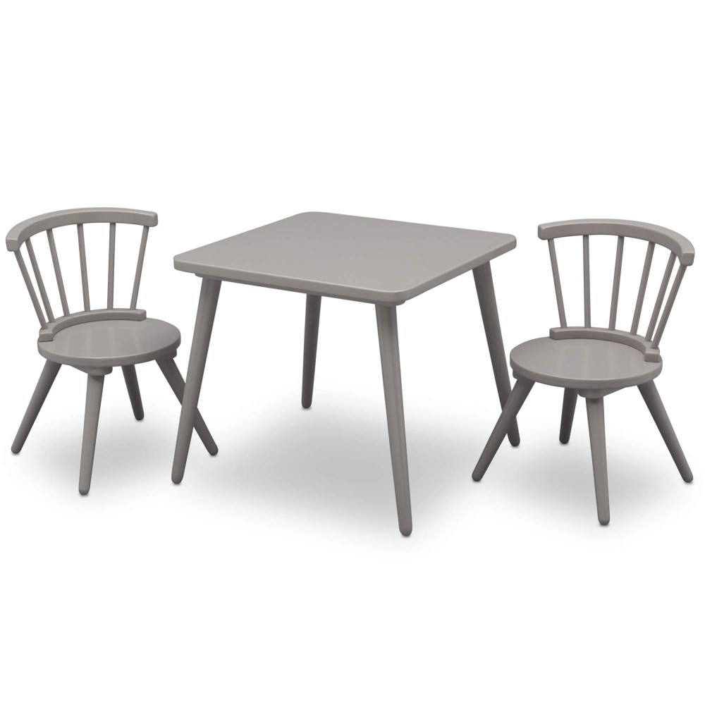 Delta Children Windsor Kids Wood Table Chair Set (2 Chairs Included) - Ideal For Arts & Crafts, Snack Time, Homeschooling, Homework & More, Greenguard Gold Certified, Grey