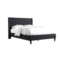 Home Life Linen Upholstered Platform Bed - Cloth Platform Bed With 51A Tall Headboard - Durable Wooden Slat Design - Easy To Assemble - Mattress Support - No Box Spring Needed - Full Size Black