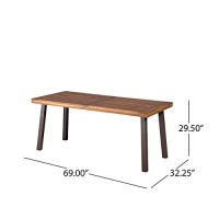 Christopher Knight Home Della Acacia Wood Dining Table, Natural Stained With Rustic Metal, 32.25 In X 69 In X 29.5 In, Brown, Grey