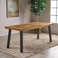 Christopher Knight Home Della Acacia Wood Dining Table, Natural Stained With Rustic Metal, 32.25 In X 69 In X 29.5 In, Brown, Grey