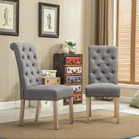 Roundhill Furniture Habit Grey Solid Wood Tufted Parsons Dining Chair (Set Of 2), Gray