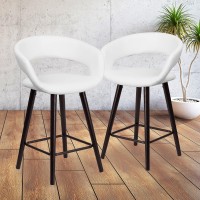 Flash Furniture Carmel Series 30 High Transitional Walnut Barstool With Accent Nail Trim In White Leathersoft