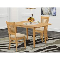 East West Furniture Nova3-Oak-C 3-Piece Dining Room Set ?2 Dining Chairs And Kitchen Table ?Rectangular Table Top ?Slatted Back And Linen Fabric Chair Seat (Oak Finish)