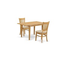 East West Furniture Nova3-Oak-C 3-Piece Dining Room Set ?2 Dining Chairs And Kitchen Table ?Rectangular Table Top ?Slatted Back And Linen Fabric Chair Seat (Oak Finish)