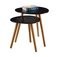 Convenience Concepts Oslo Nesting End Tables, Black / Natural