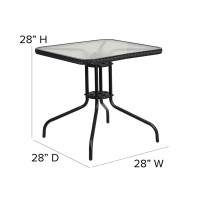 Flash Furniture Barker 28'' Square Tempered Glass Metal Table With Black Rattan Edging