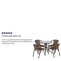 Flash Furniture Lila 28'' Round Glass Metal Table With Dark Brown Rattan Edging And 4 Dark Brown Rattan Stack Chairs