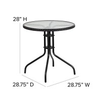 Flash Furniture Lila 28'' Round Glass Metal Table With Black Rattan Edging And 4 Black Rattan Stack Chairs