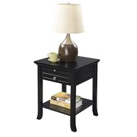 Convenience Concepts American Heritage Logan 1 Drawer End Table With Pull-Out Shelf, Black