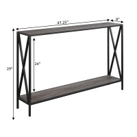 Convenience Concepts Tucson Console Table With Shelf, 47.25L X 9W X 29H, Weathered Gray/Black