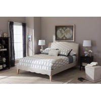 Baxton Studio Fannie French Classic Modern Style Beige Linen Fabric Queen Size Platform Bed