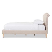 Baxton Studio Fannie French Classic Modern Style Beige Linen Fabric Queen Size Platform Bed