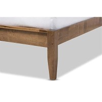 Baxton Studio Daylan Mid-Century Modern Solid Walnut Wood Slatted Queen Size Platform Bed