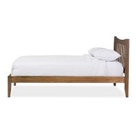 Baxton Studio Edeline Mid-Century Modern Solid Walnut Wood Curvaceous Slatted King Size Platform Bed