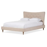 Baxton Studio Hannah Mid-Century Modern Beige Linen King Size Platform Bed