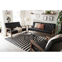 Baxton Studio Sorrento 3 Piece Faux Leather Tufted Sofa Set In Black