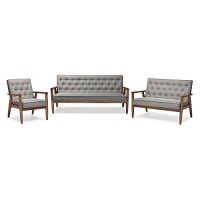 Baxton Studio Sorrento 3 Piece Faux Leather Tufted Sofa Set In Black