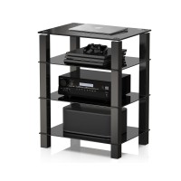 Fitueyes 4-Tier Media Stand Audiovideo Component Cabinet With Glass Shelf Forapple Tvxbox Oneps4 As406002Gb