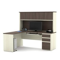 Bestar Prestige Plus Collection Modern L-Shaped Desk With Pedestal And Hutch