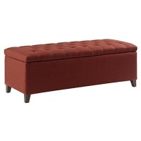 Madison Park Shandra Storage Ottoman - Solid Wood, Polyester Fabric Toy Chest Modern Style Lift-Top Accent Bench For Bedroom Furniture, Medium, Rust Red