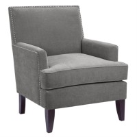 Madison Park Colton Accent Hardwood Brich Wood Faux Velvet Bedroom Lounge Mid Century Modern Deep Seating High Back Club Style Arm-Chair Living Room Furniture Grey