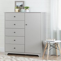 South Shore Vito Door Chest With 5 Drawers And Adjustable Shelves, Soft Gray