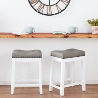 Angel Line Cambridge Bar Stools, 24 Set Of 2, White With Gray Cushion