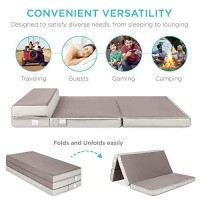 Best Choice Products 4In Thick Folding Portable Full Mattress Topper W/Bonus Carry Case, Plush Foam, Washable Cover - Gray