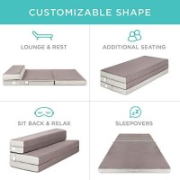 Best Choice Products 4In Thick Folding Portable Queen Mattress Topper W/Bonus Carry Case, Plush Foam, Washable Cover - Gray