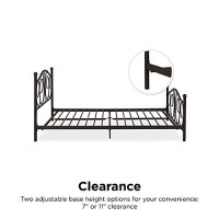 Dhp Victoria Metal Platform Bed With Decorative Accent Headboard And Footboard, Adjustable Base Height For Underbed Storage, No Box Spring Needed, Queen, Bronze