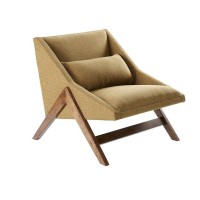 Ink+Ivy Boomerang Mustard Yellow, Modern, Family Room Sofa Furniture, 30.25W X 33.75D X 30.5H, Pecan