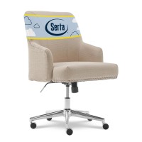 Serta Leighton Home Office Chair With Memory Foam, Height-Adjustable Desk Accent Chair With Chrome-Finished Stainless-Steel Base, Twill Fabric, Stoneware Beige