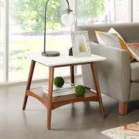 Madison Park Parker End Tables-Solid Wood, Two-Tone Finish With Lower Storage Shelf Modern Mid-Century Accent Living Room Furniture, Medium, Off-White/Pecan