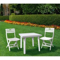 Compamia Cuadra 31 Square Resin Patio Dining Table In White, Commercial Grade