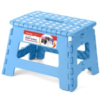 Acstep Folding Lightweight Plastic 9 Inch Foldable Step Stool, Non Slip Folding Stools For Kitchen Bathroom Bedroom (Blue)